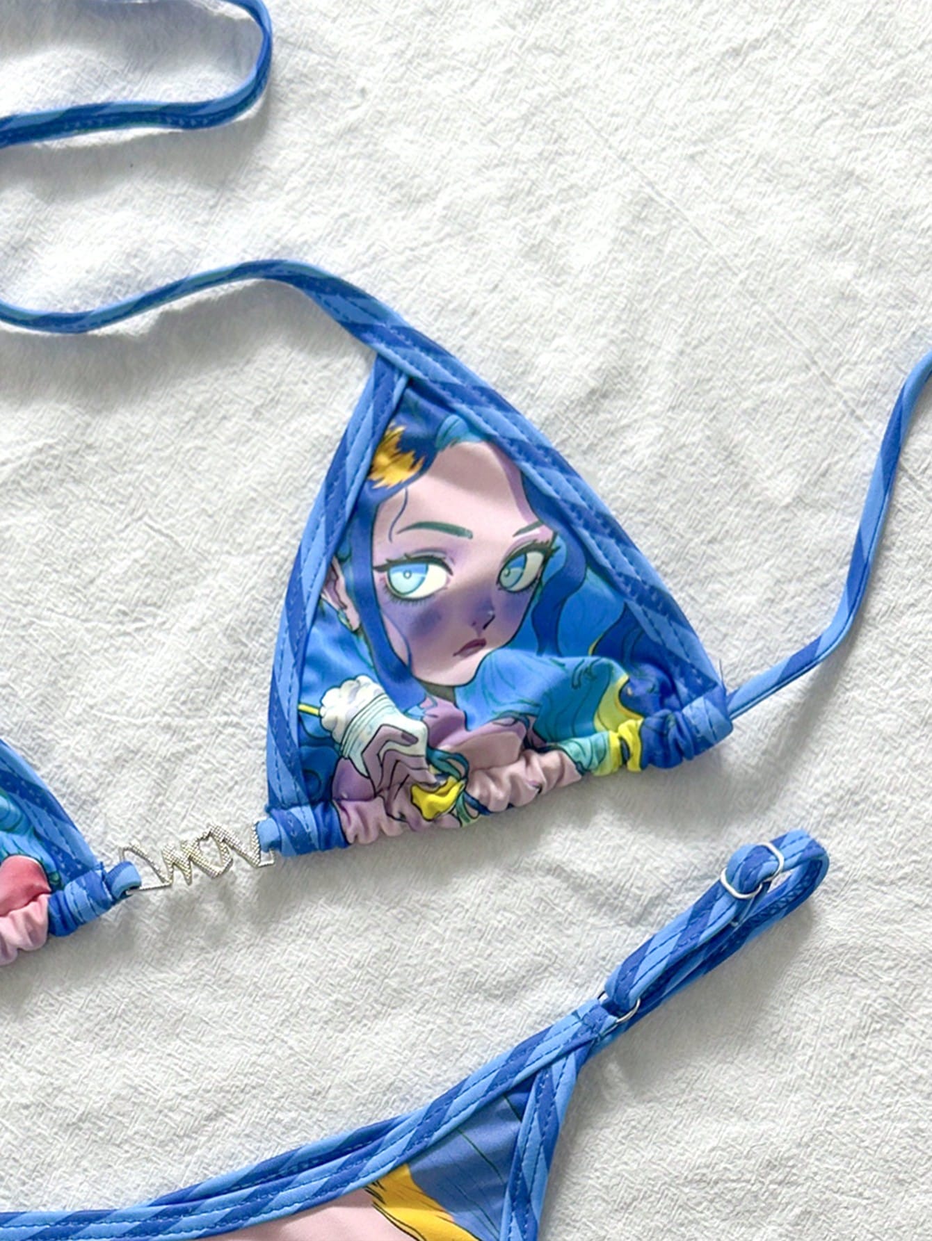 Swim Vcay Women's Baby Blue Y2k Cartoon Print Halter Tie Bikini Set,Summer Beach Triangle Panty - image 5