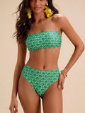 Travachic Women Floral Print Bandeau Bikini Set,Summer Outfits For