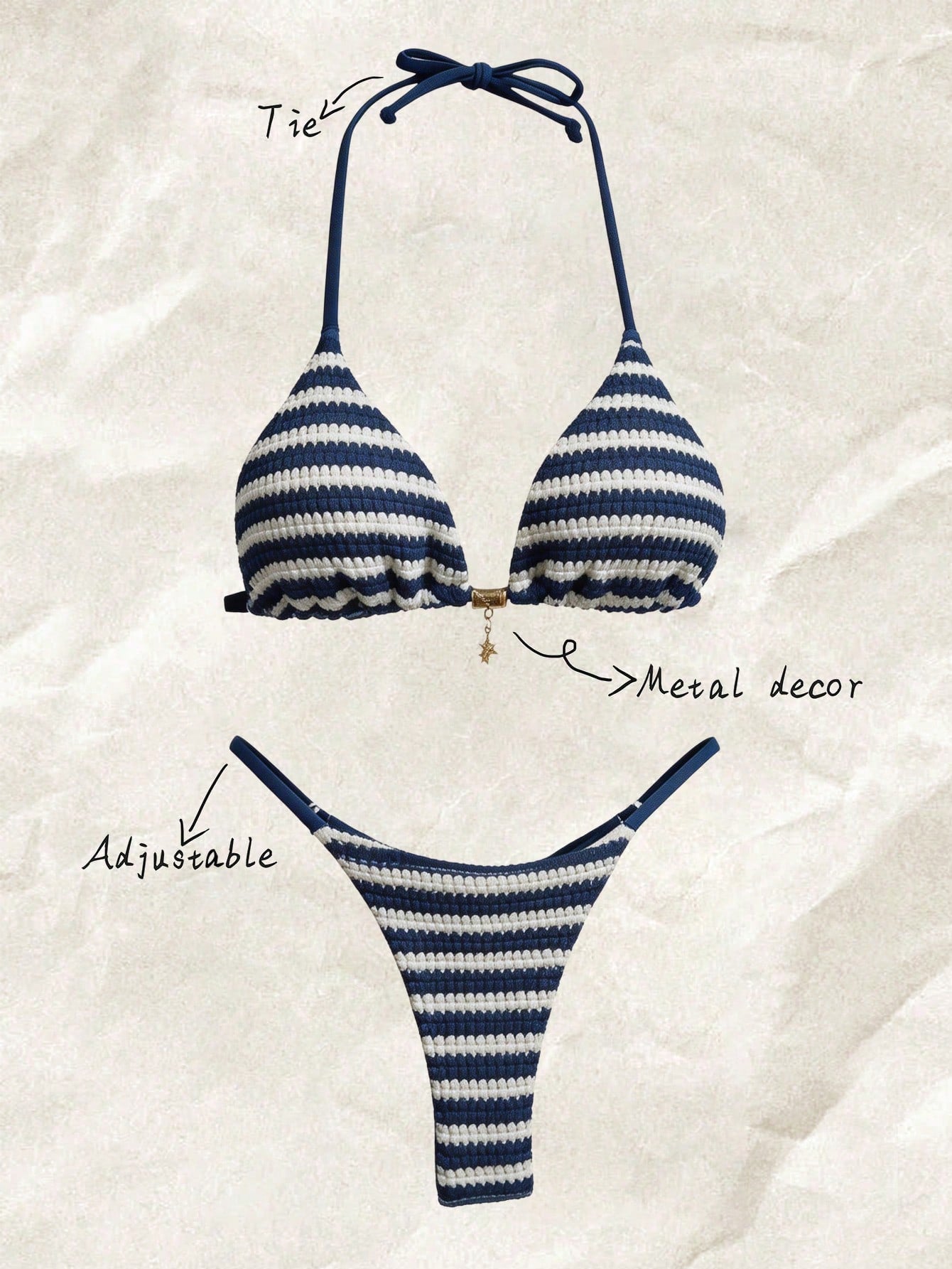 Swim Mod Multicolor Fabric Tropical Halter Bikini Set Knot Tie Side
