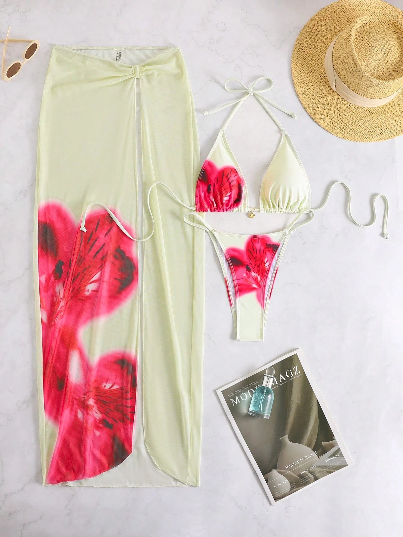 3pcs/Set 2026 Sexy Floral European And American Style Swimwear, Summer Vacation