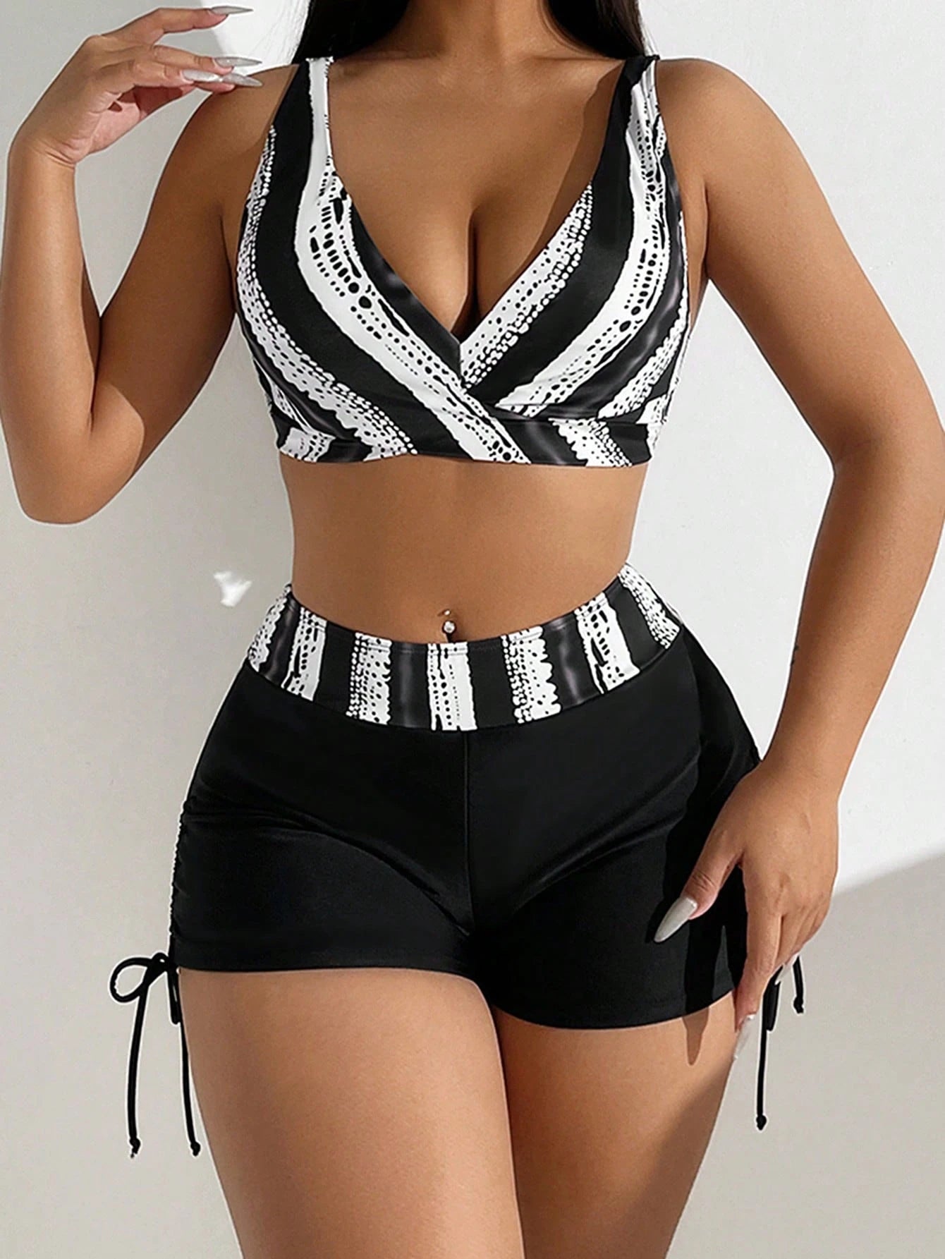 Swim Summer Beach Women's Mature Charm Striped Bikini Set