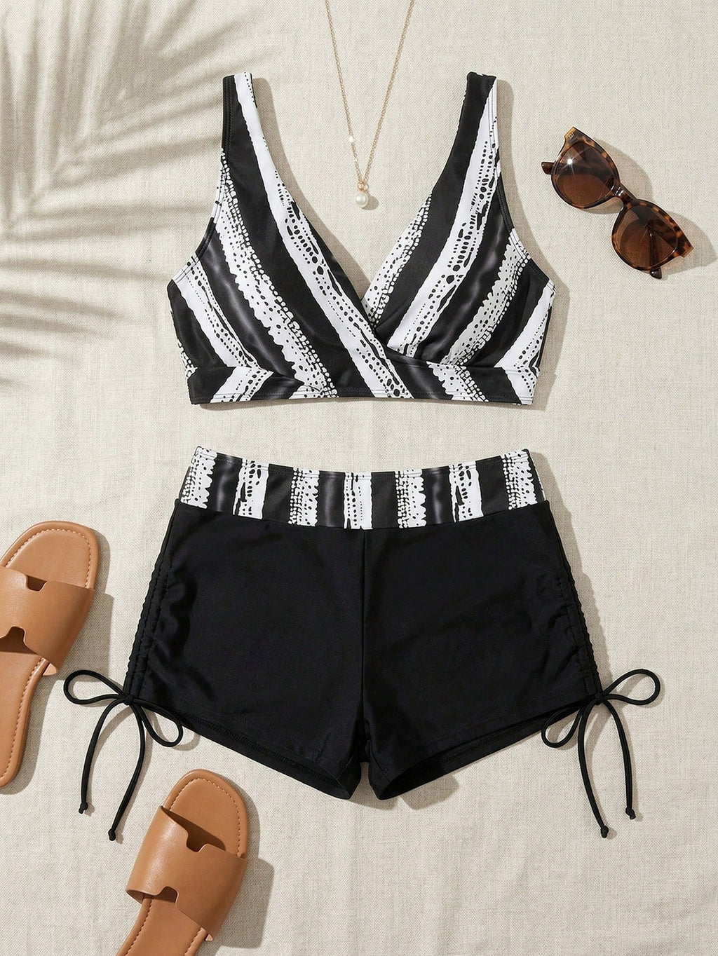 Swim Summer Beach Women's Mature Charm Striped Bikini Set