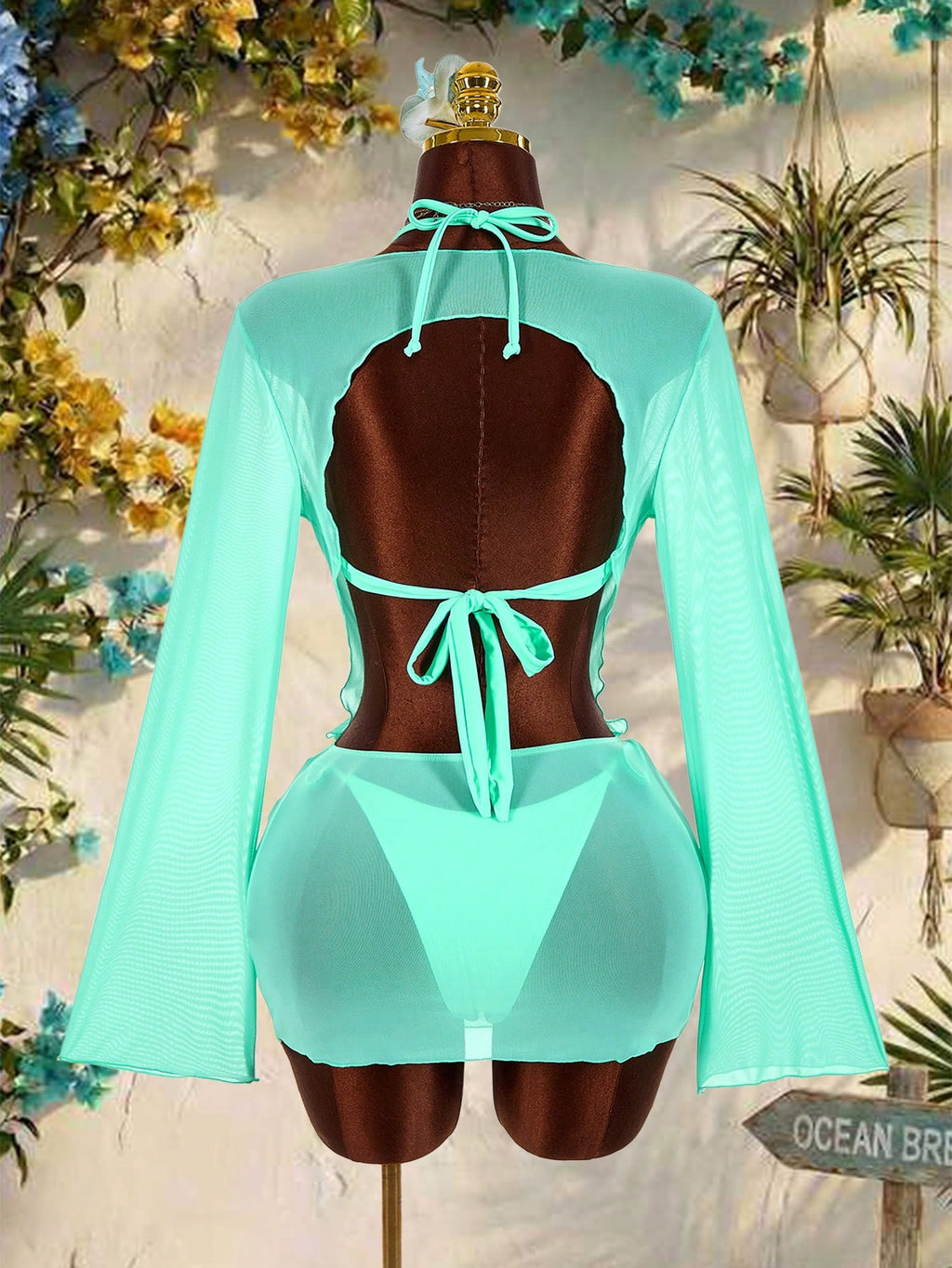 Amplova 3pcs Women's Sexy Halter Bikini Set - Top, Bottom, And Cover-Up