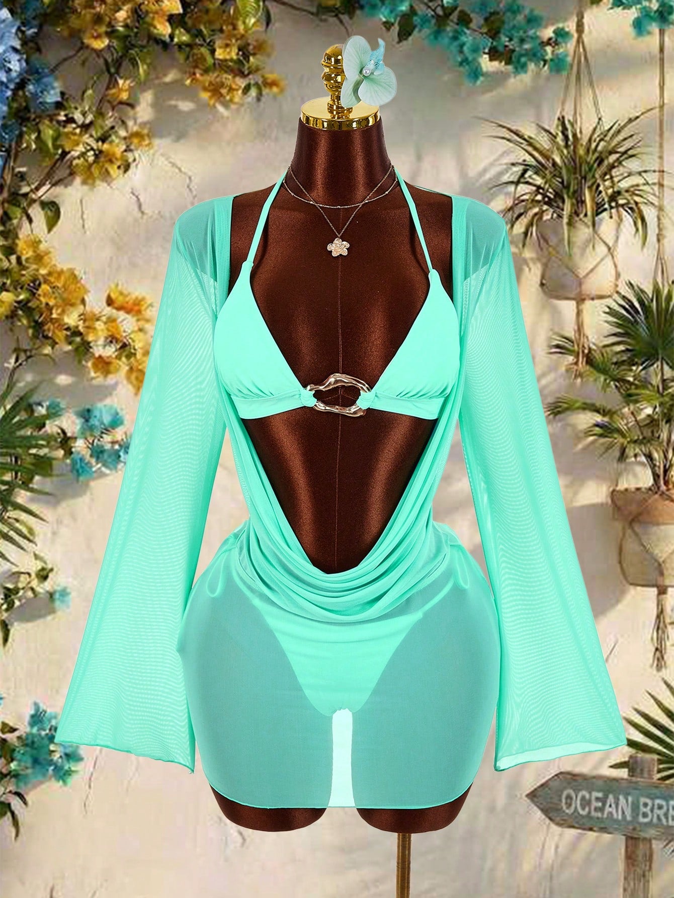 Amplova 3pcs Women's Sexy Halter Bikini Set - Top, Bottom, And Cover-Up