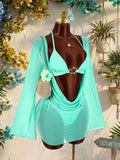 Amplova 3pcs Women's Sexy Halter Bikini Set - Top, Bottom, And Cover-Up