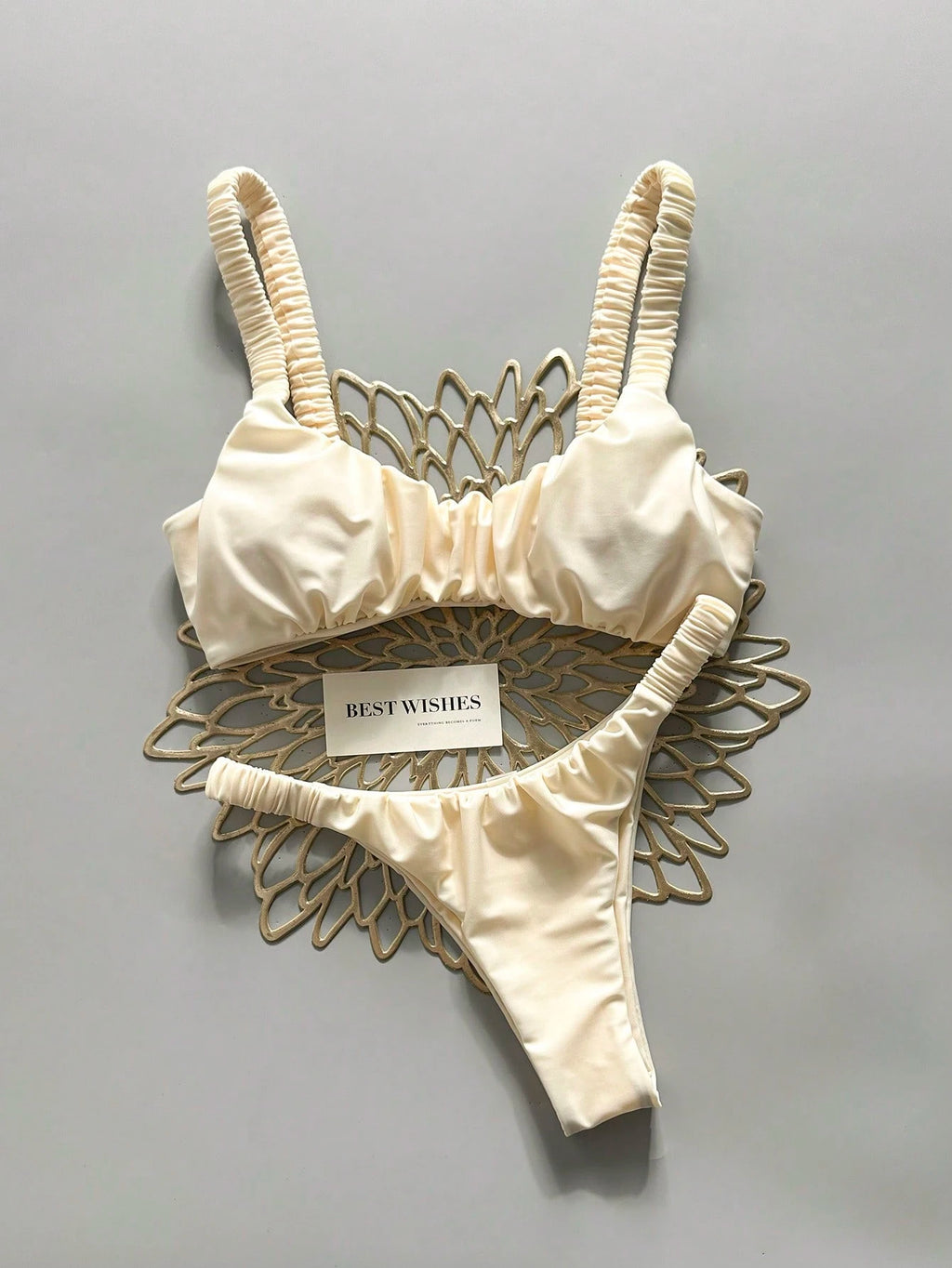 Swim Mod Women's Solid Color Ruched High Cut Sexy Bikini Set,