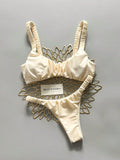Swim Mod Women's Solid Color Ruched High Cut Sexy Bikini Set,