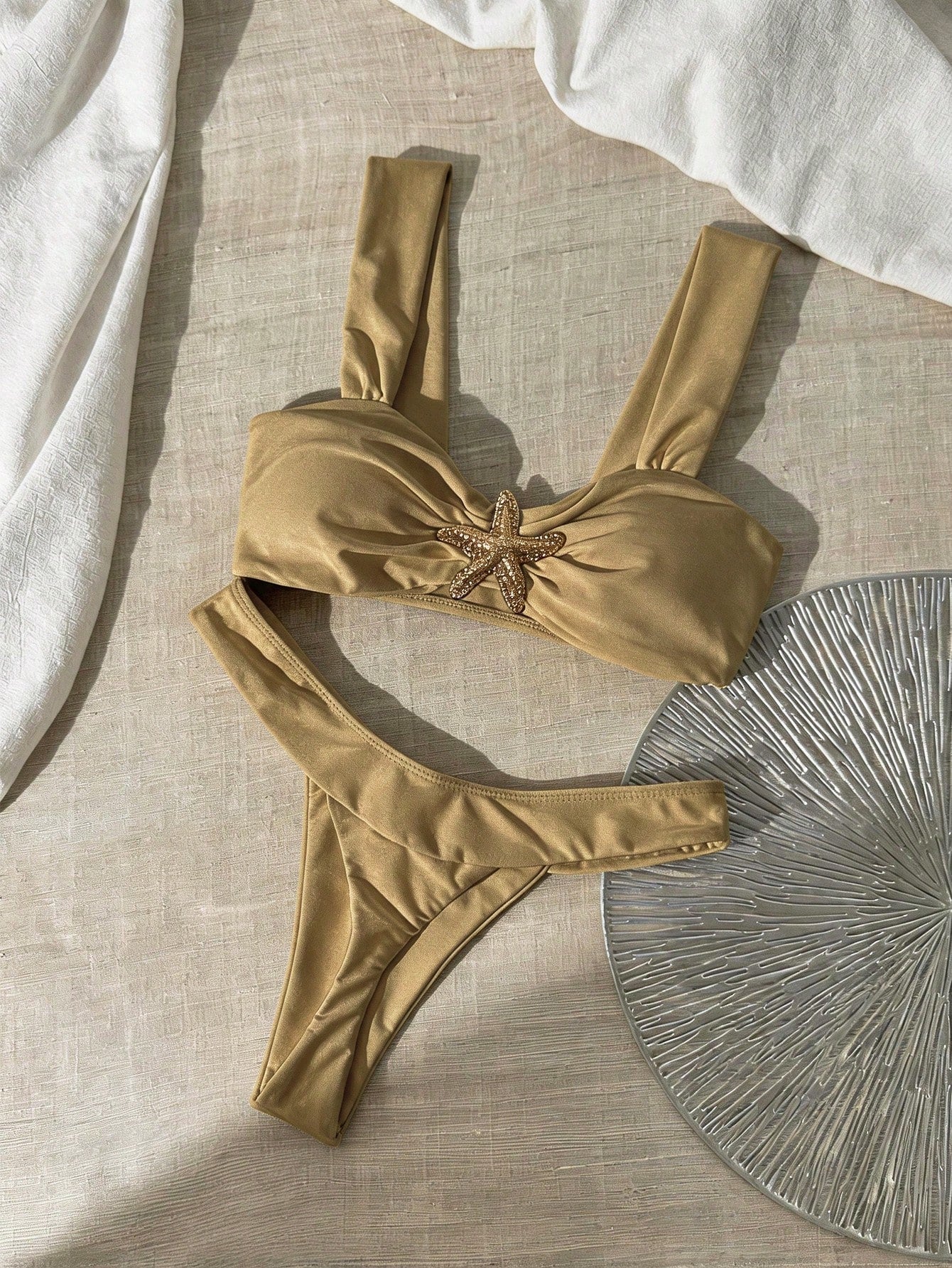 Swim Chiccia Swim Vcay-D Solid Color Metal Decor Spaghetti Strap