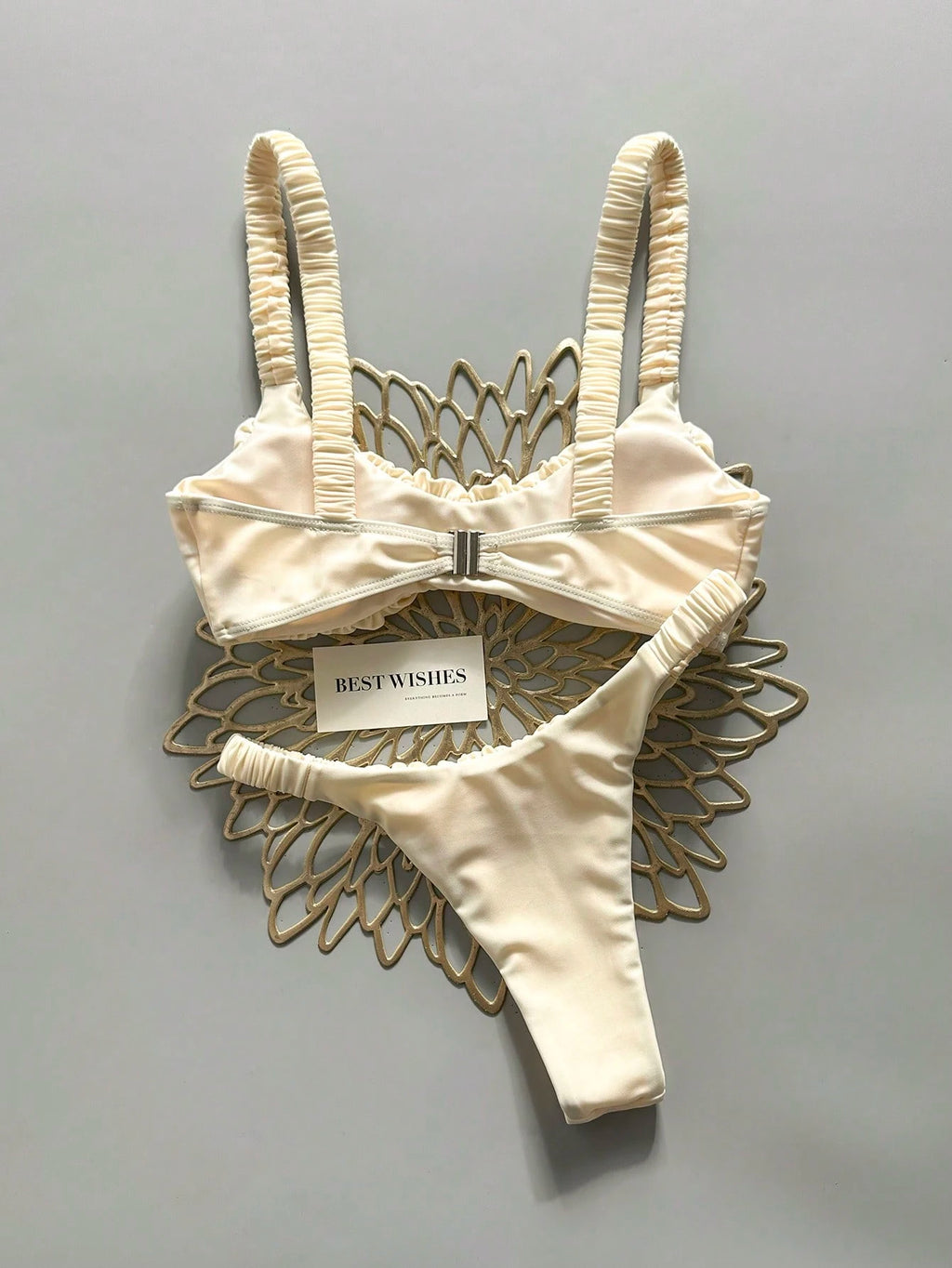 Swim Mod Women's Solid Color Ruched High Cut Sexy Bikini Set,