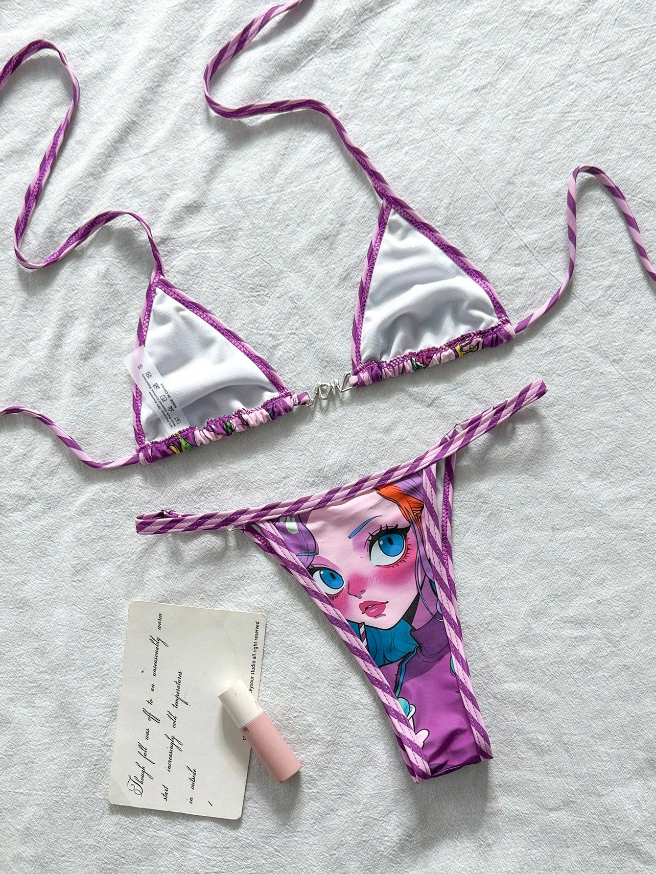 Swim Vcay Women's Baby Blue Y2k Cartoon Print Halter Tie Bikini