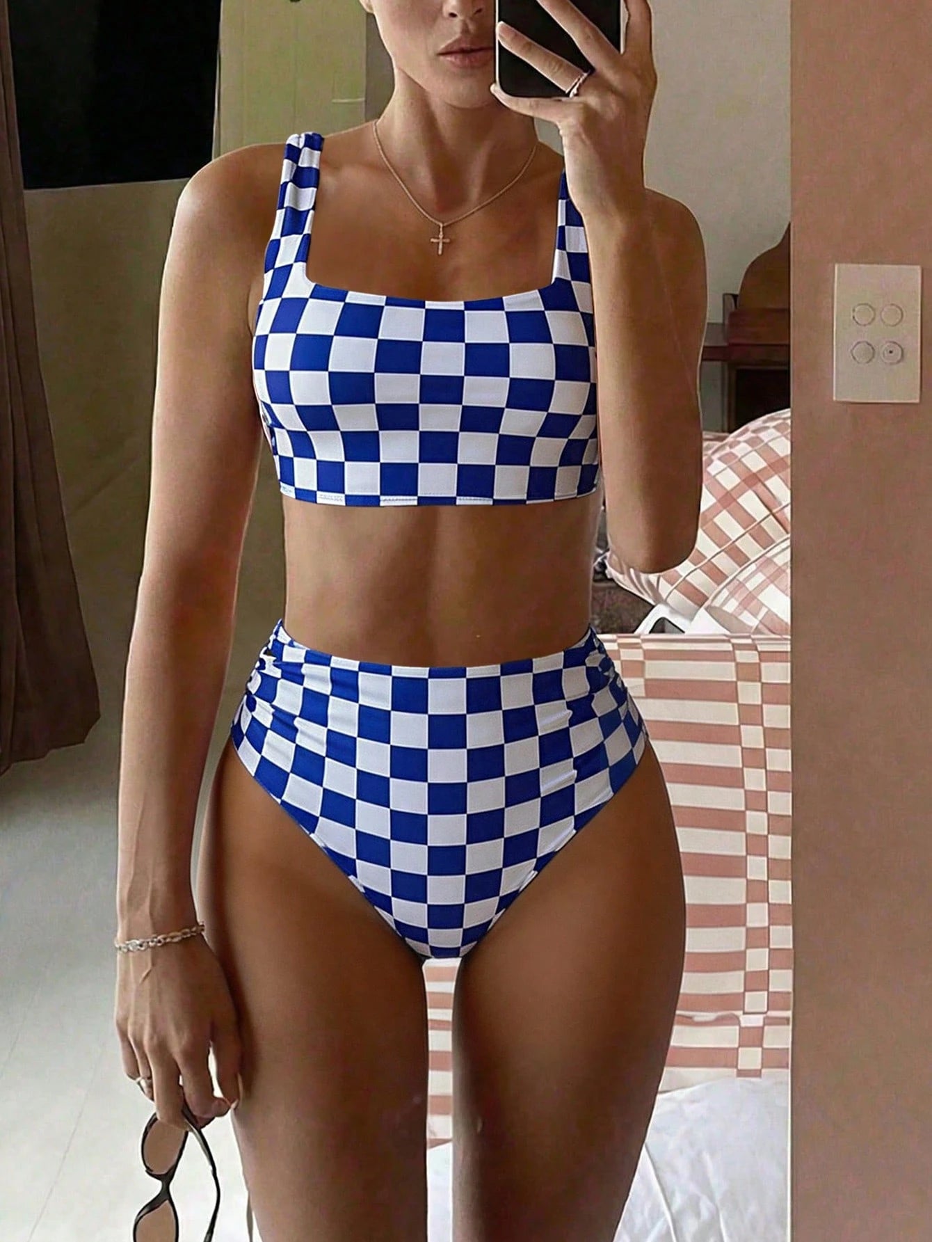 Swim Vcay Summer Beach Women's Checkered Print Bikini Set, Vacation Bikini Set - image 11