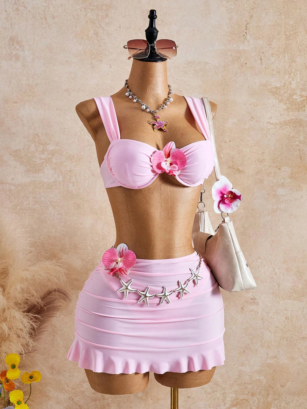 Bellisia 26SS Pink Summer Sexy Cute Girl Beach Bikini 3 Pieces Set