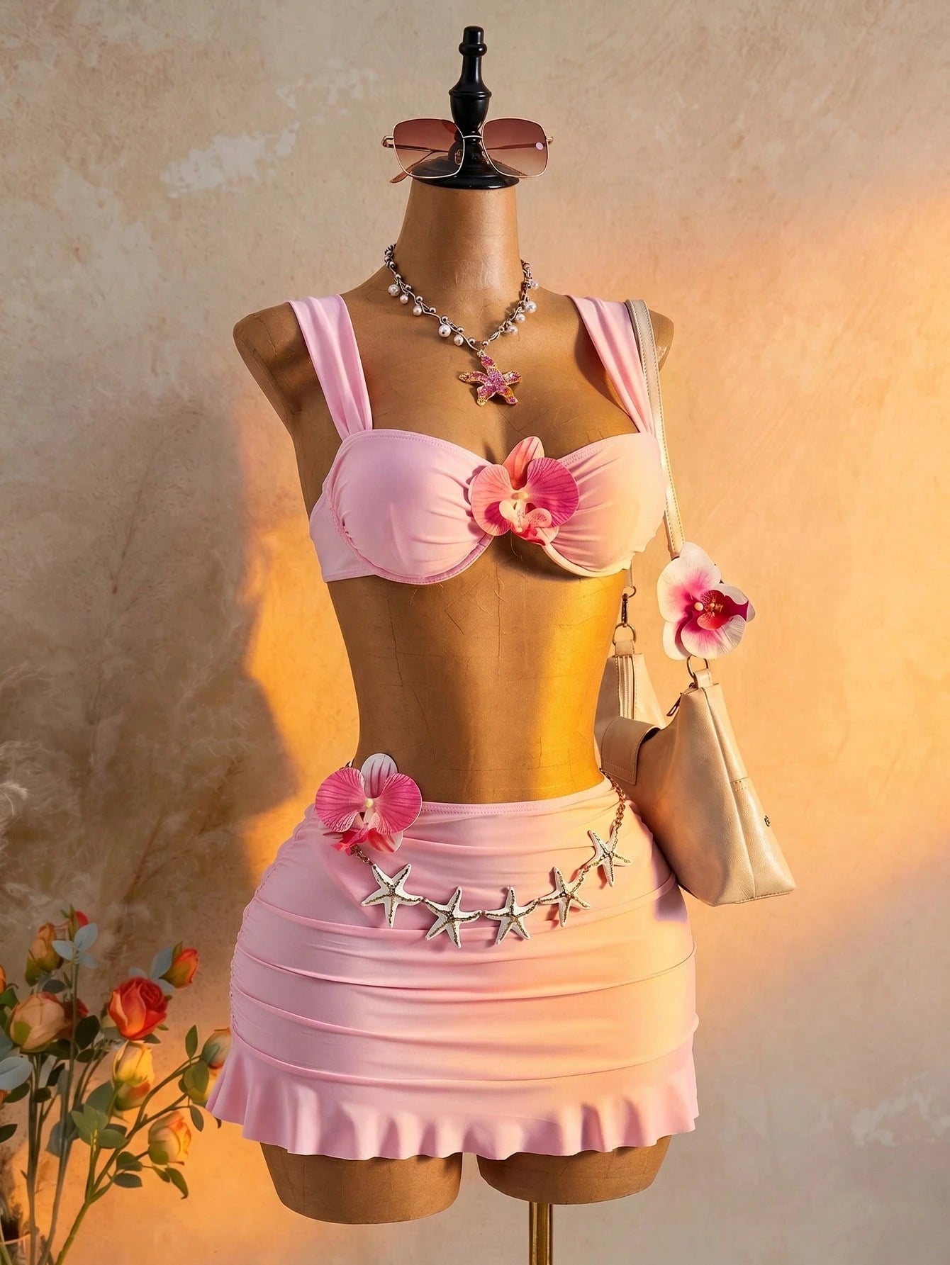 Bellisia 26SS Pink Summer Sexy Cute Girl Beach Bikini 3 Pieces Set