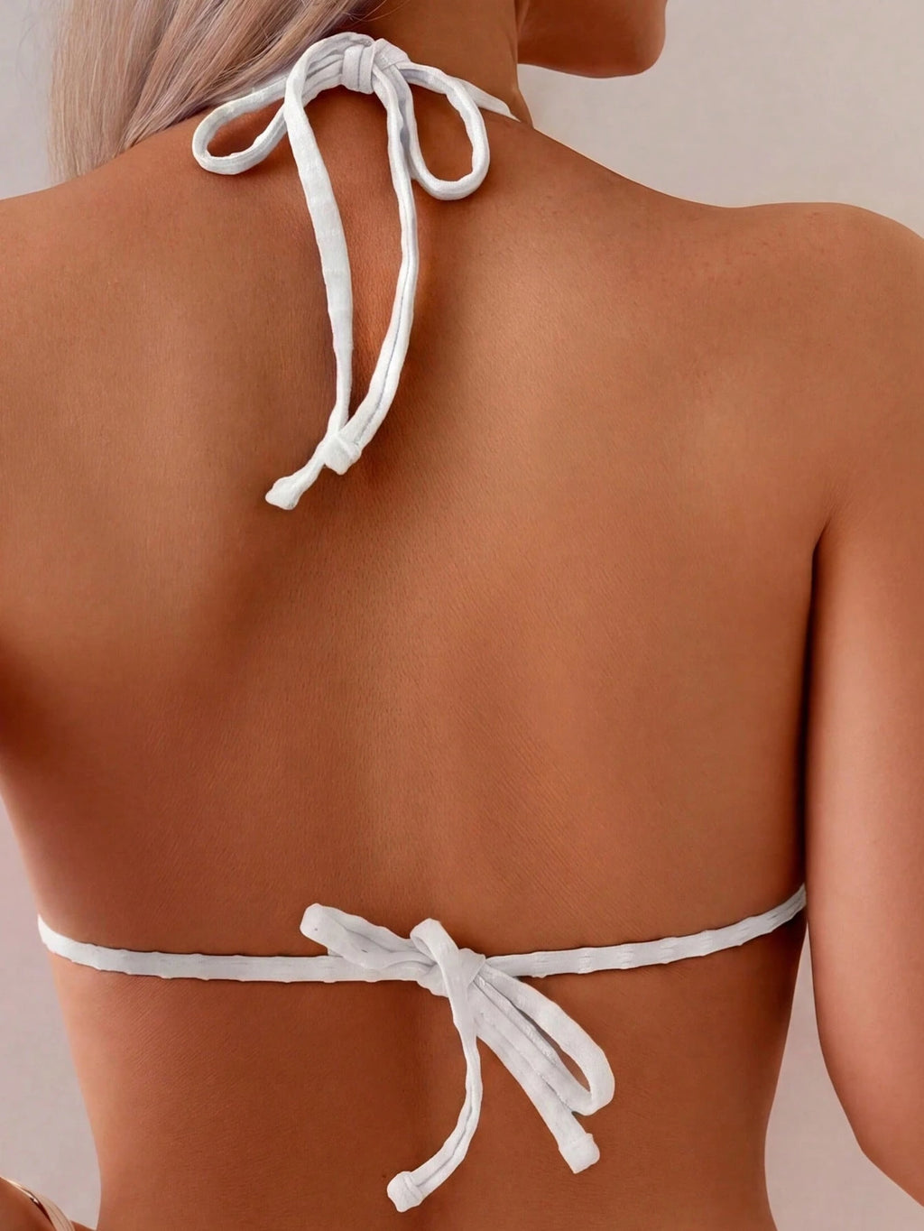 2pcs/Set Summer Vacation Striped Halter Bikini Set White Beach