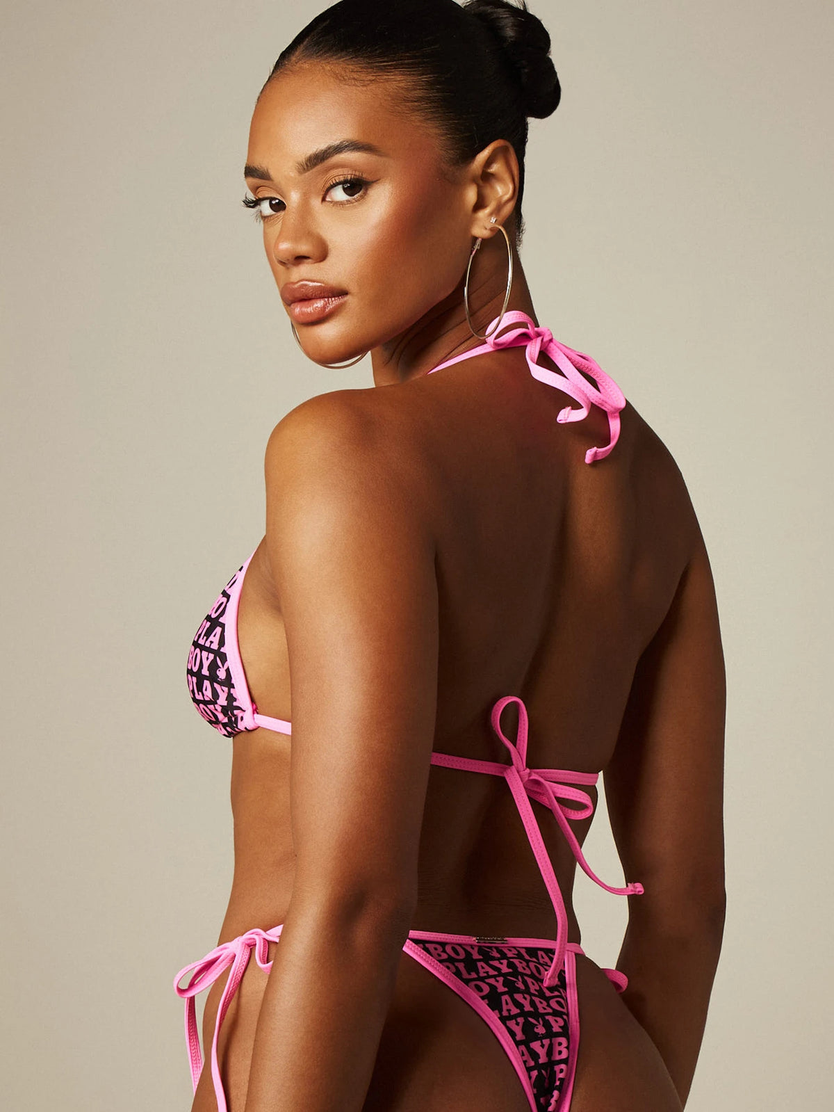 Missguided x Playboy Bunny Logo Striped Triangle Bikini Set With Tie Side Bottoms Summer Beach Swimwear - image 18