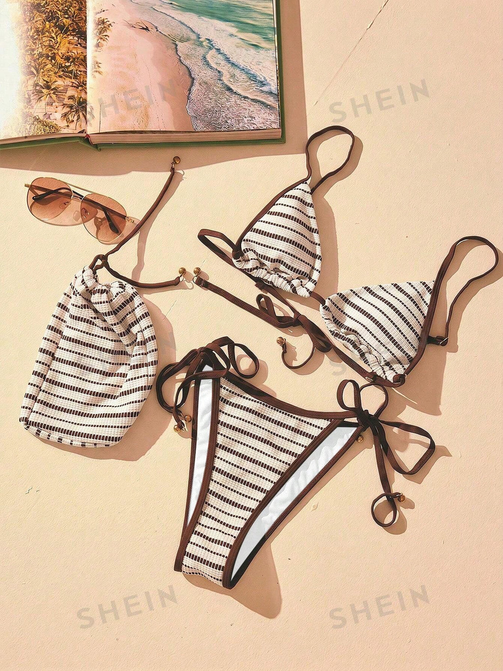 Aralina VACAY TEXTURE STRIPE TRI SLIDER BIKINI SET