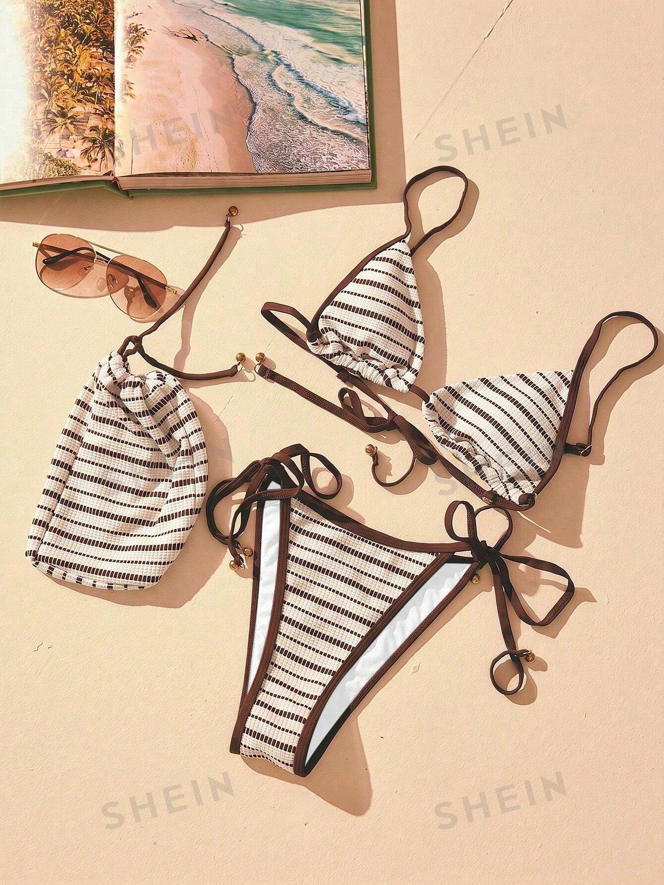 Aralina VACAY TEXTURE STRIPE TRI SLIDER BIKINI SET