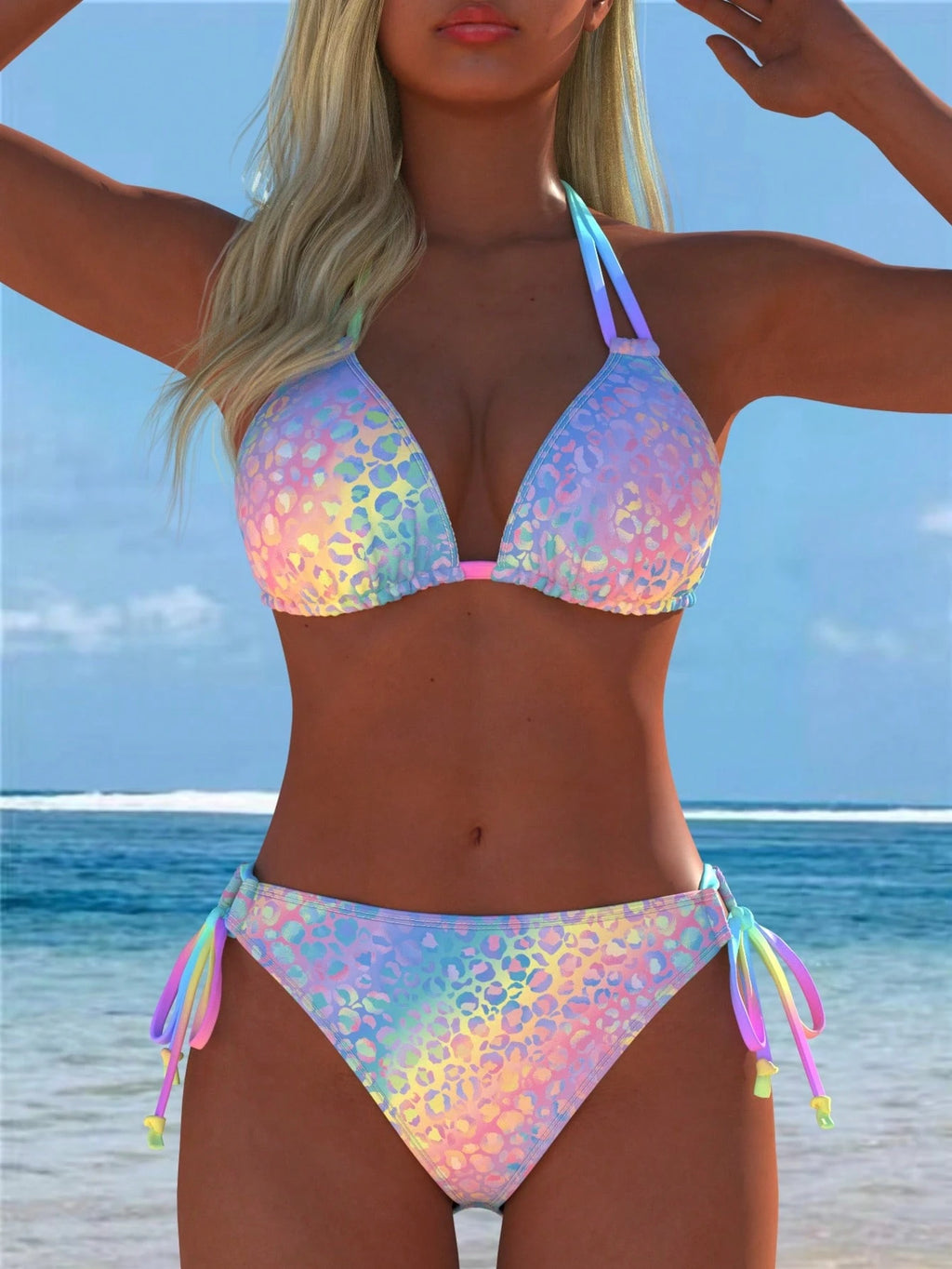 Women's Sexy Halter Bikini Set With Leopard Print Swimwear For Casual