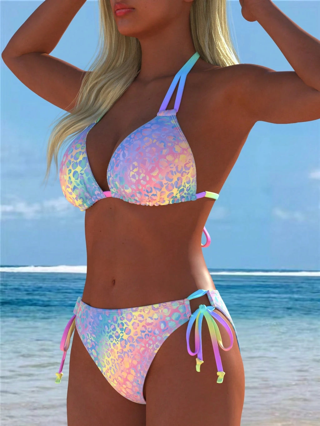 Women's Sexy Halter Bikini Set With Leopard Print Swimwear For Casual