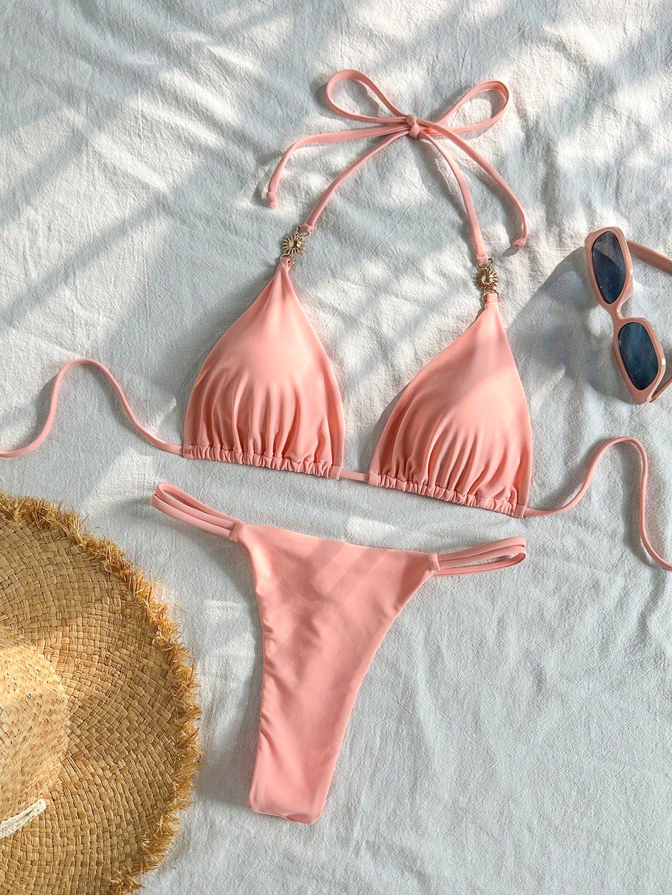 2pcs Casual Elegant Sexy Bohemian Floral Tie-Dye Trim Bikini Swimwear, Suitable