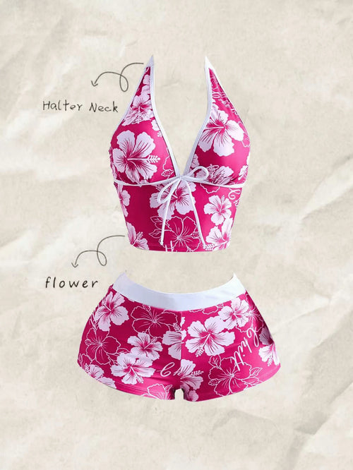 Bellisia Women Pink Floral Print Colorblock 2-Piece Set,Boho Summer
