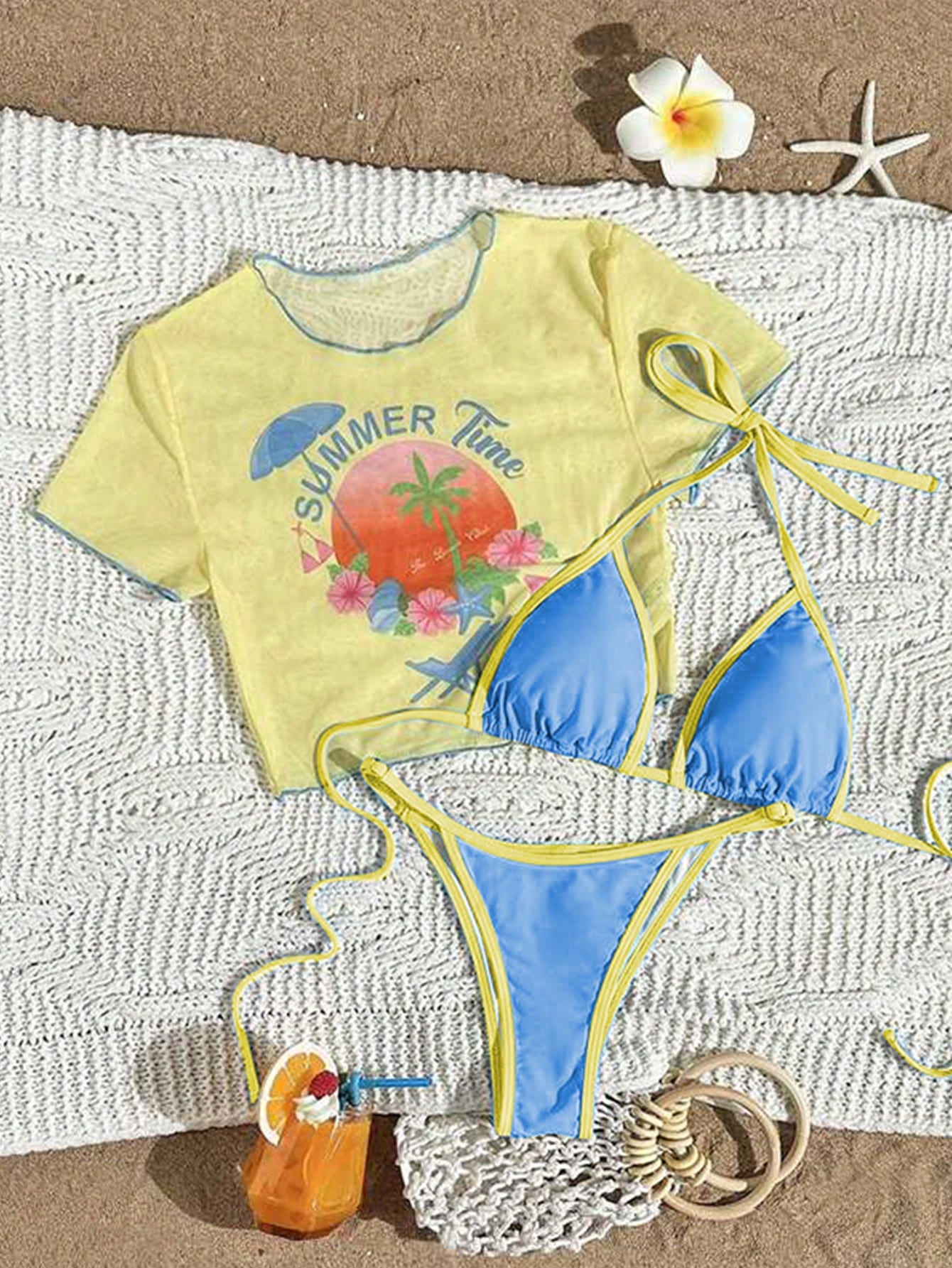 Swim Vcay 2026 New Women's Printed Triangle Bikini Top With Mesh
