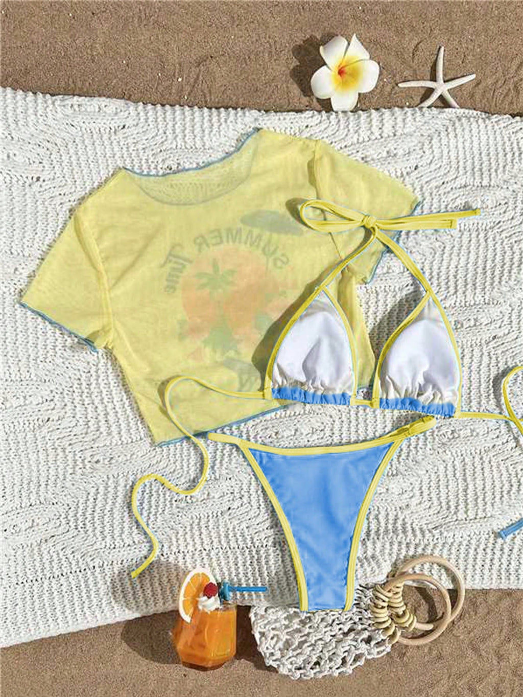 Swim Vcay 2026 New Women's Printed Triangle Bikini Top With Mesh