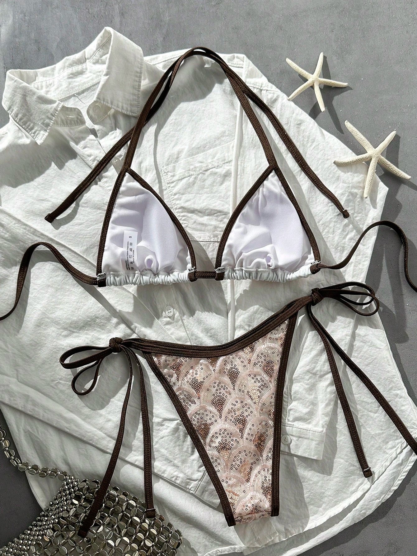 Swim Vcay Swim -D 2pcs/Set Brown Sequin Animal Leopard Snake Print