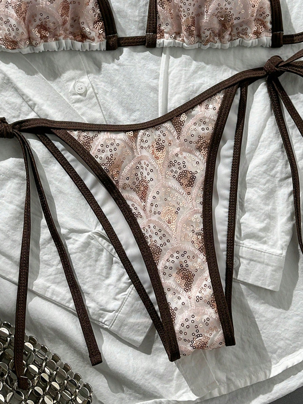 Swim Vcay Swim -D 2pcs/Set Brown Sequin Animal Leopard Snake Print
