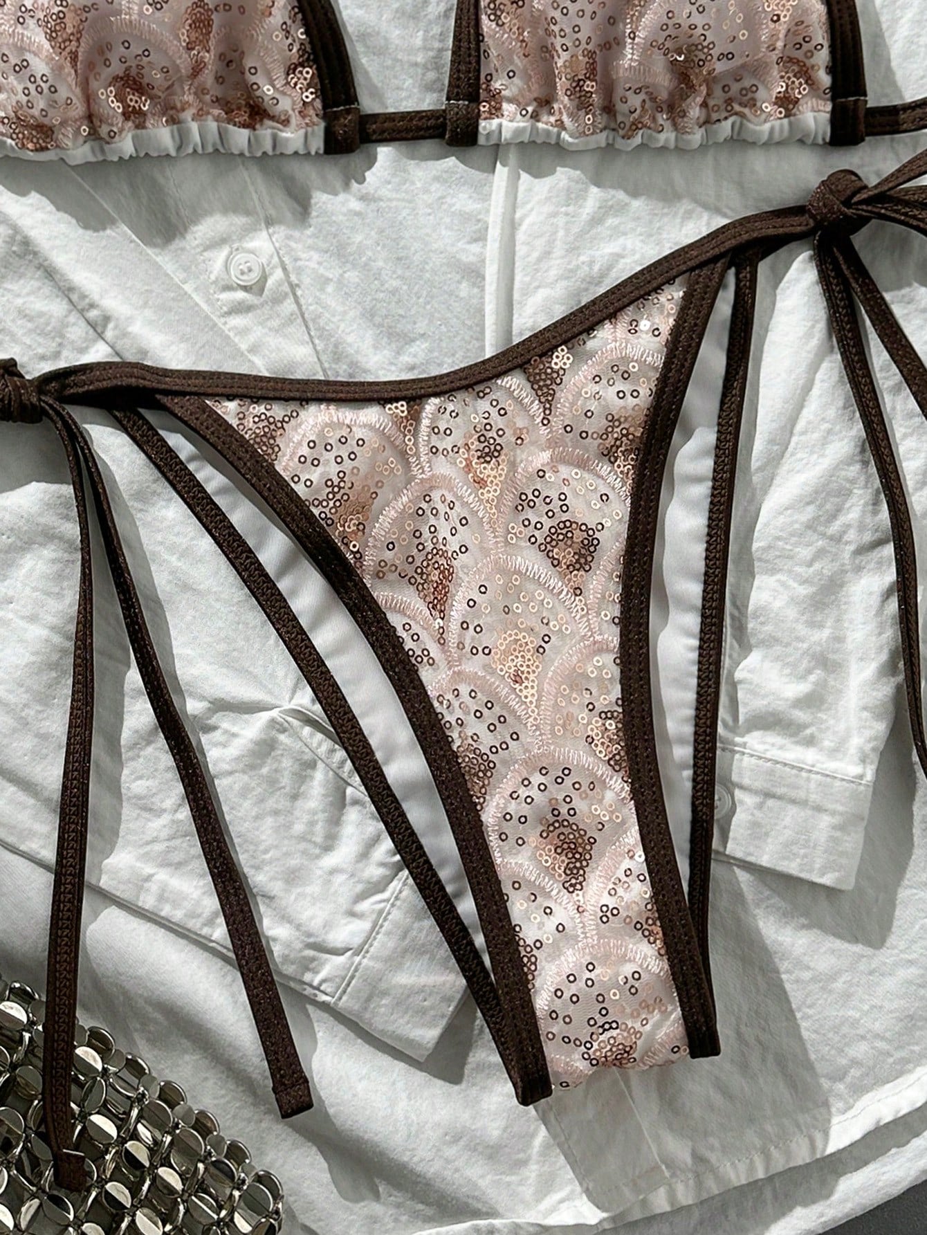 Swim Vcay Swim -D 2pcs/Set Brown Sequin Animal Leopard Snake Print