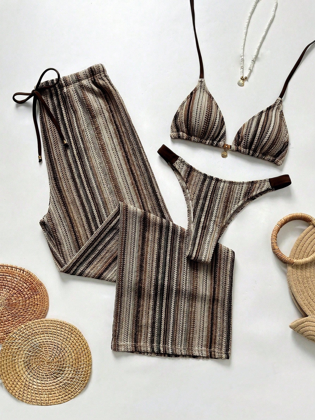 Swim Chicsea 26SS Spring/Summer Vacation Beach BOHO Braided Brown-Red
