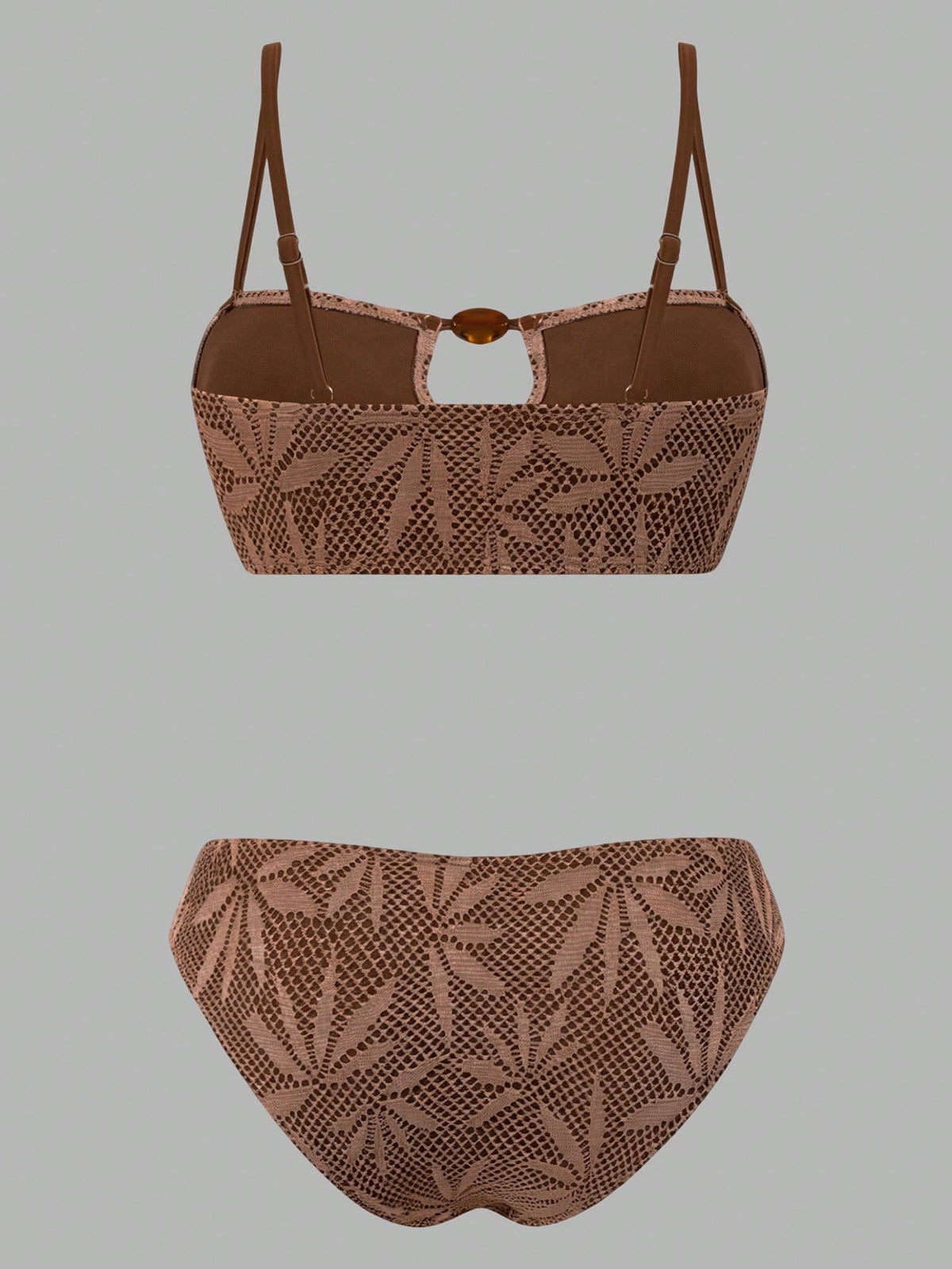 Swim Oasis Women's Pink Summer Boho Beach Holiday Spaghetti Strap Hollow-Out Beaded Backless Leaf Texture - image 15