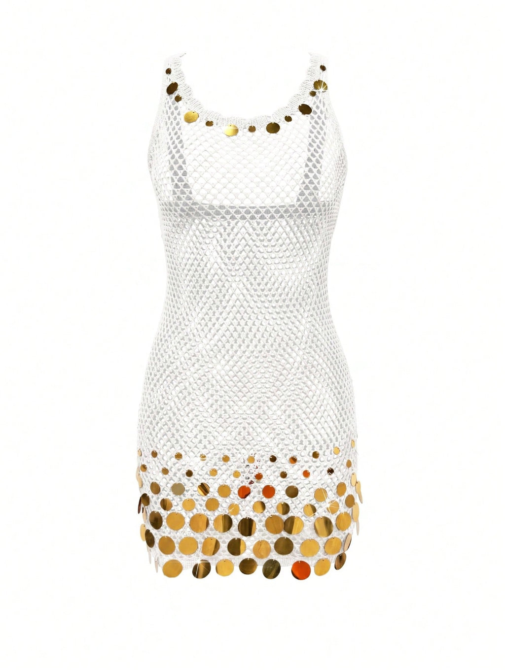 2026 New Arrival Women's Sexy Sequin Design Spaghetti Strap Hollow Sheer Beach Vacation Sleeveless Cover Up - image 18