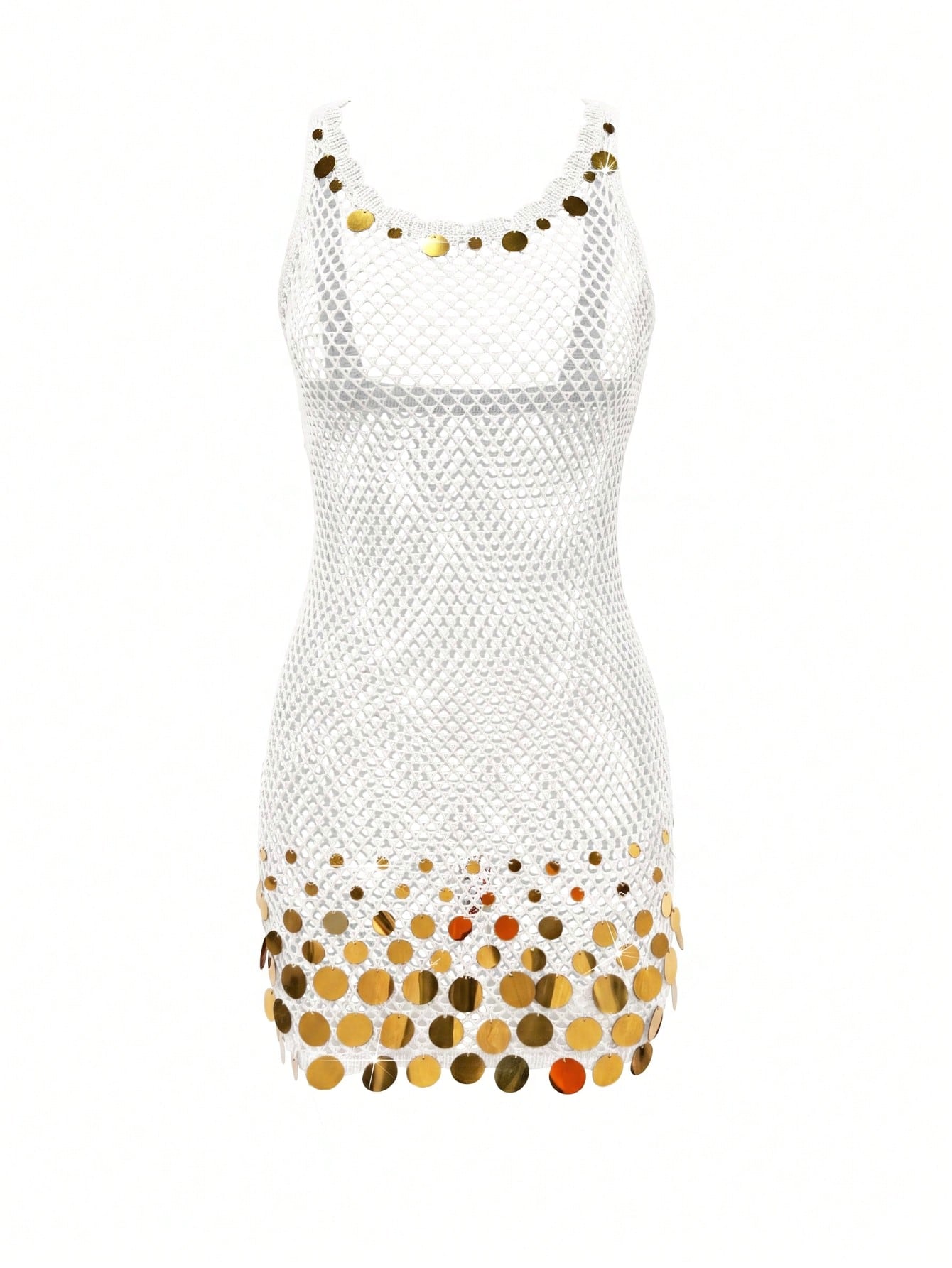 2026 New Arrival Women's Sexy Sequin Design Spaghetti Strap Hollow Sheer Beach Vacation Sleeveless Cover Up - image 18