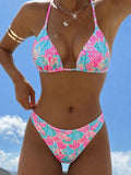 Swim Mod Women's Shell Print Halter Tie Front Sexy Bikini Swimsuit