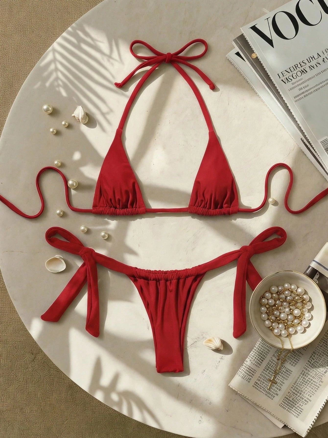 Swim SXY Women's Summer Beach Solid Color Halter Tie Sexy Bikini And