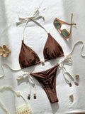 Swim Chiccia Springbreak Women Summer Random Floral Printed Metal Decor Vintage 2pcs Spaghetti Strap Bikini