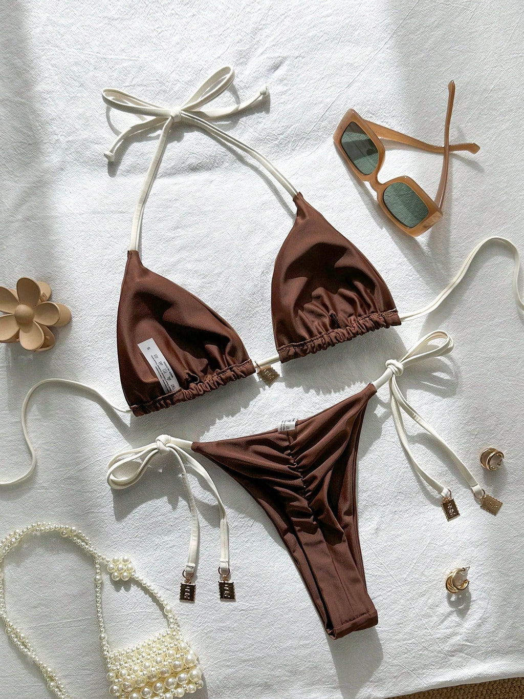 Swim Chiccia Springbreak Women Summer Random Floral Printed Metal Decor Vintage 2pcs Spaghetti Strap Bikini - image 4