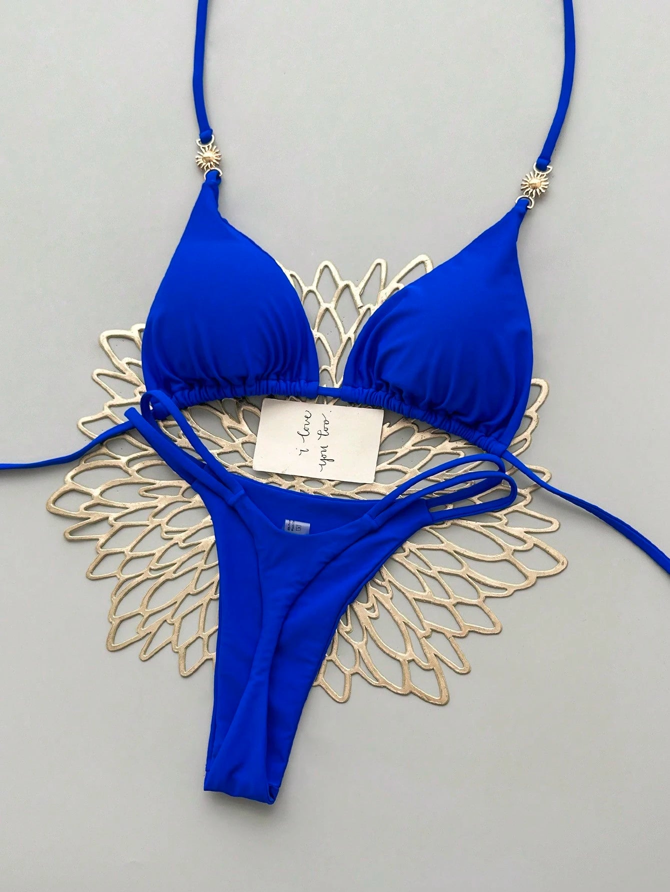 2pcs Casual Elegant Sexy Bohemian Floral Tie-Dye Trim Bikini Swimwear, Suitable