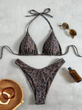 Swim Vcay Women's Tropical Print Halter Neck Bikini Set, Cute Triangle Top And B