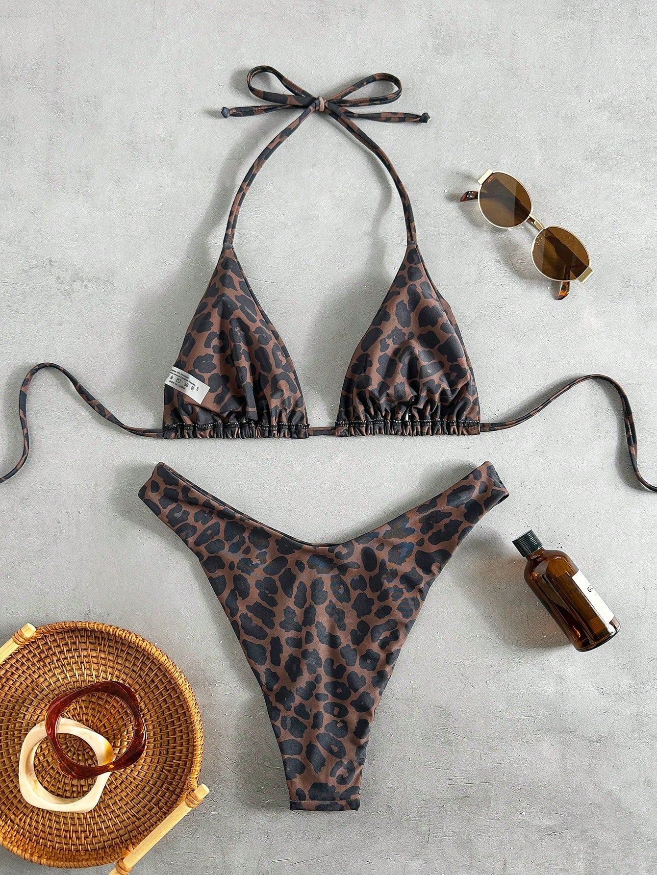 Swim Vcay Women's Tropical Print Halter Neck Bikini Set, Cute Triangle Top And B