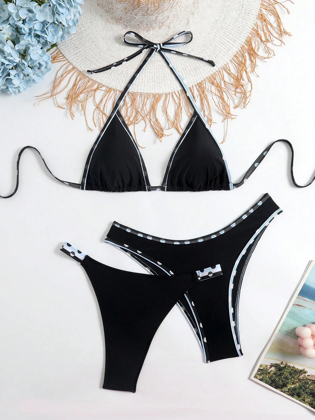 Elavelle 3pcs Solid Color Bikini Set, Women Swimwear For Spa Resort