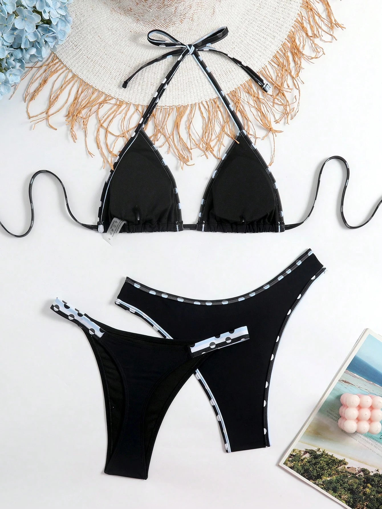 Elavelle 3pcs Solid Color Bikini Set, Women Swimwear For Spa Resort