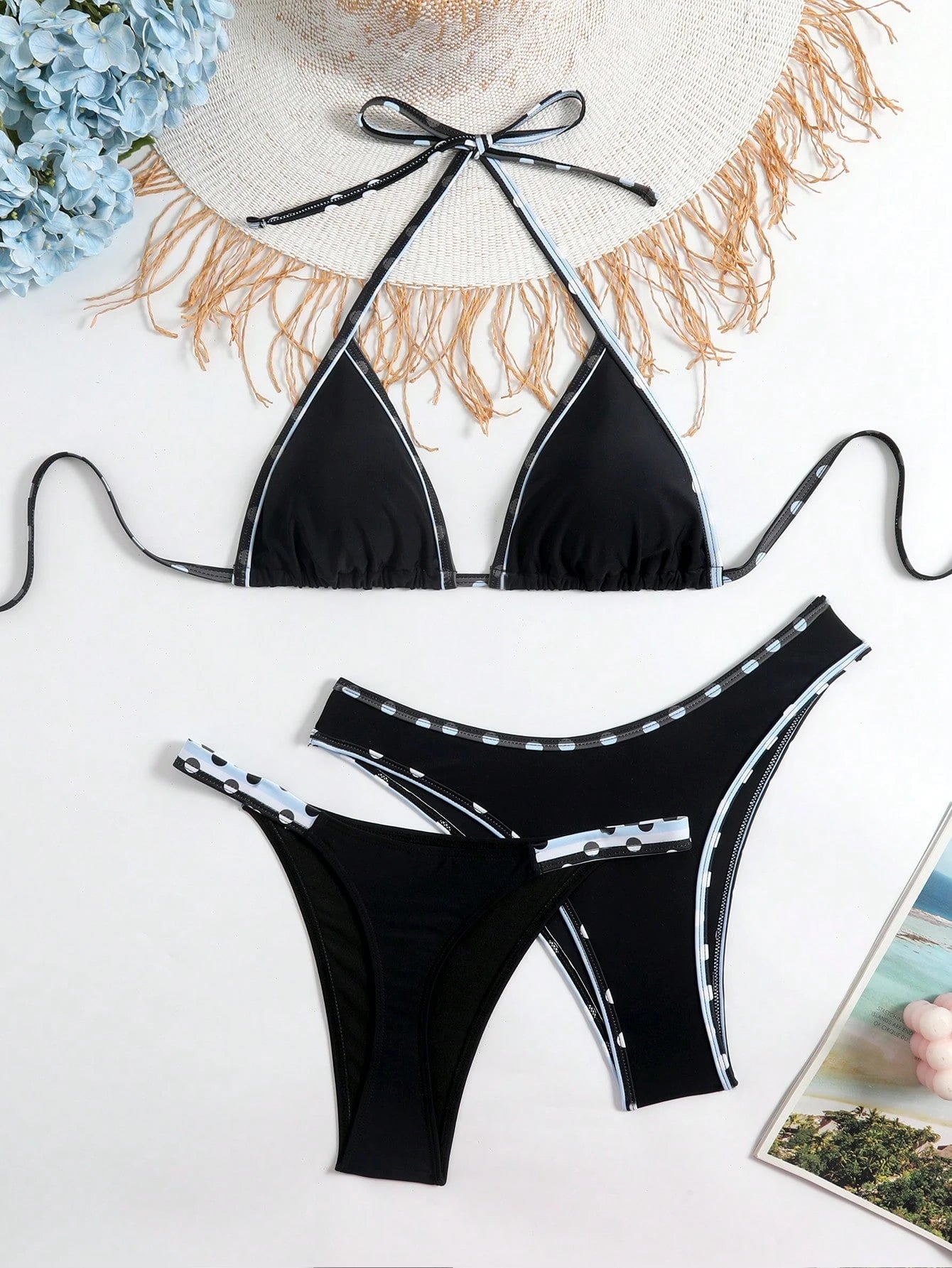 Elavelle 3pcs Solid Color Bikini Set, Women Swimwear For Spa Resort