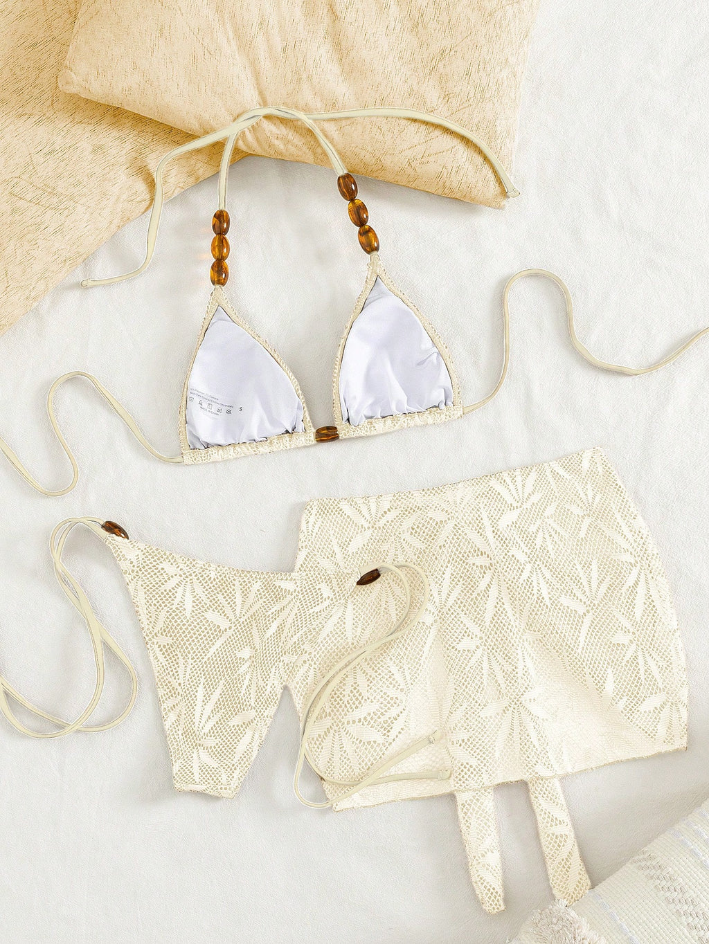 Swim Vcay 3pcs/Set Summer Vacation Sexy Pearl Halter Backless