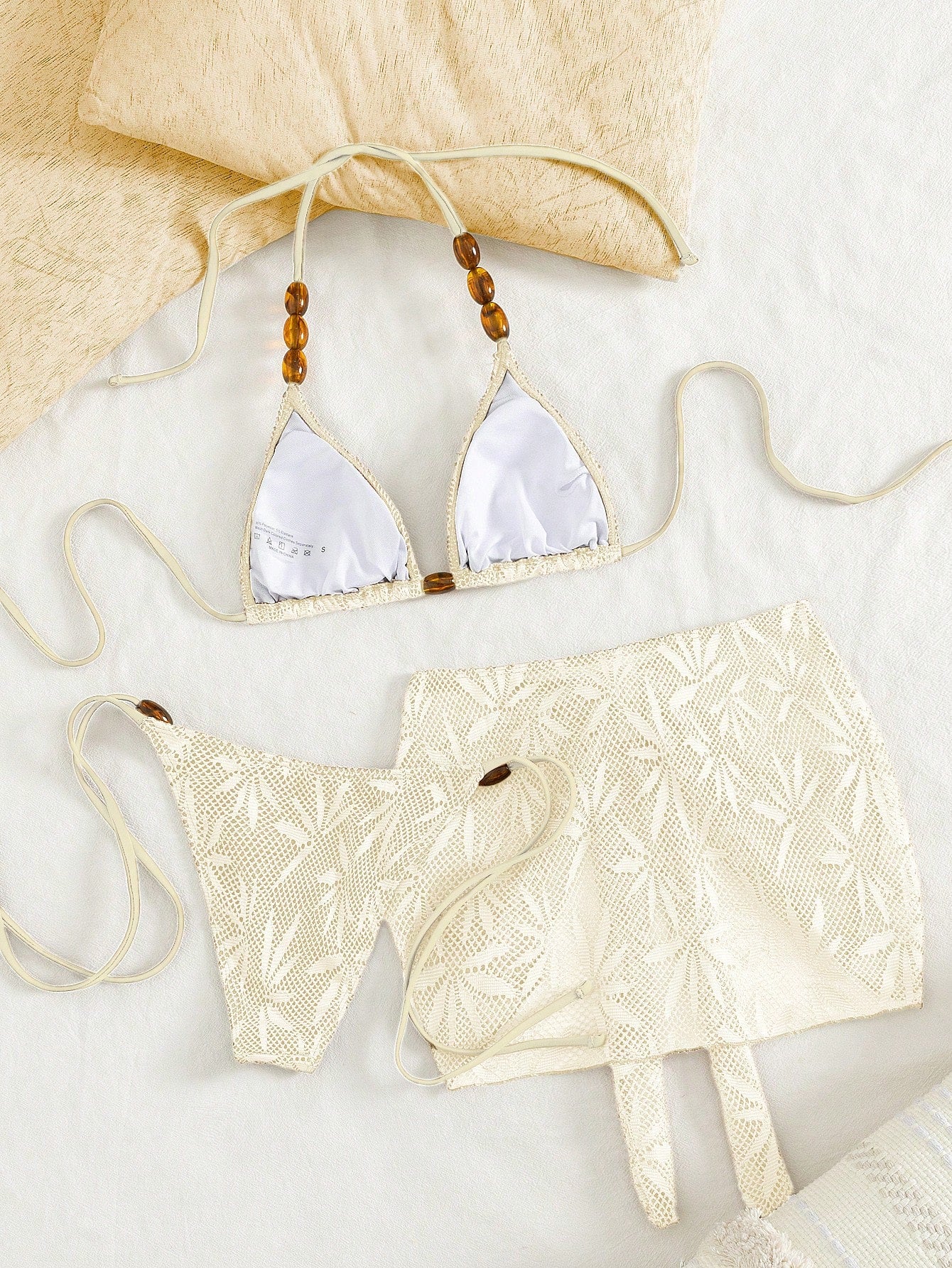 Swim Vcay 3pcs/Set Summer Vacation Sexy Pearl Halter Backless