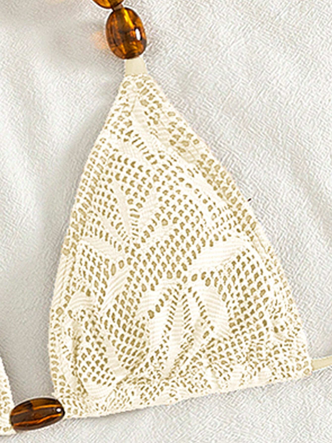 Swim Vcay 3pcs/Set Summer Vacation Sexy Pearl Halter Backless Triangle Bikini Set With Drawstring And Tie-Up - image 3