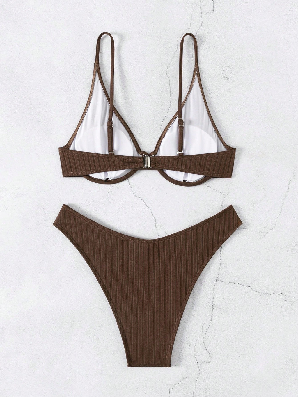 Swim Women Summer Beach Solid Simple Ribbed Bikini Set For Daily Use - image 9