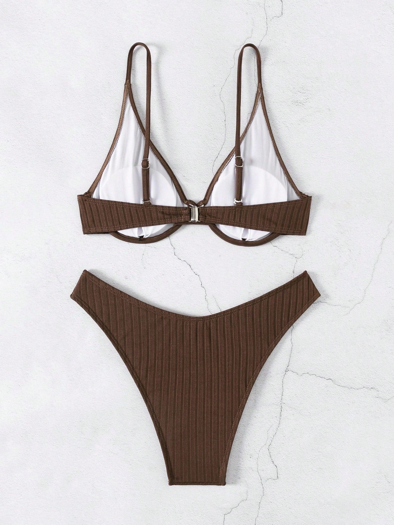 Swim Women Summer Beach Solid Simple Ribbed Bikini Set For Daily Use - image 9