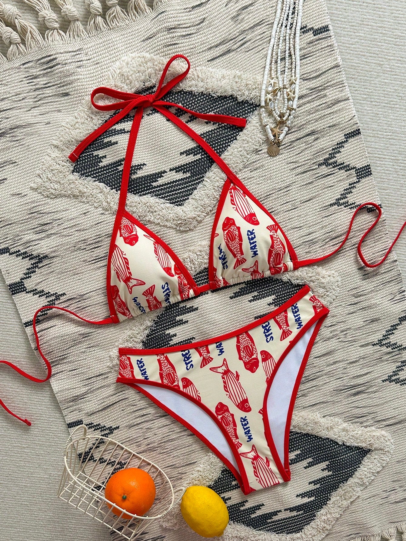 Swim Mod Women's Summer 2-Piece Swimsuit Set With Lobster Print,